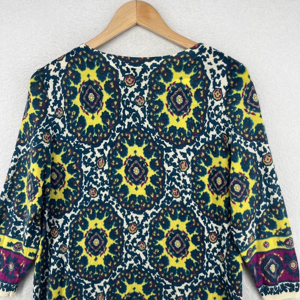 TALBOTS Sweater 1Xp Petite Pure Merino Wool Medallion 3/4 Sleeve Pullover Green - Picture 5 of 15